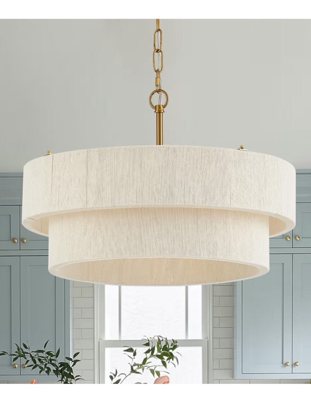NIB Hand Woven Rattan Chandelier Pendant Light Kitchen Dining Living Room, White